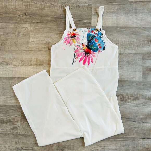 Lightweight jumpsuit with POCKETS and floral print on bib (size S) - Picture 2 of 11